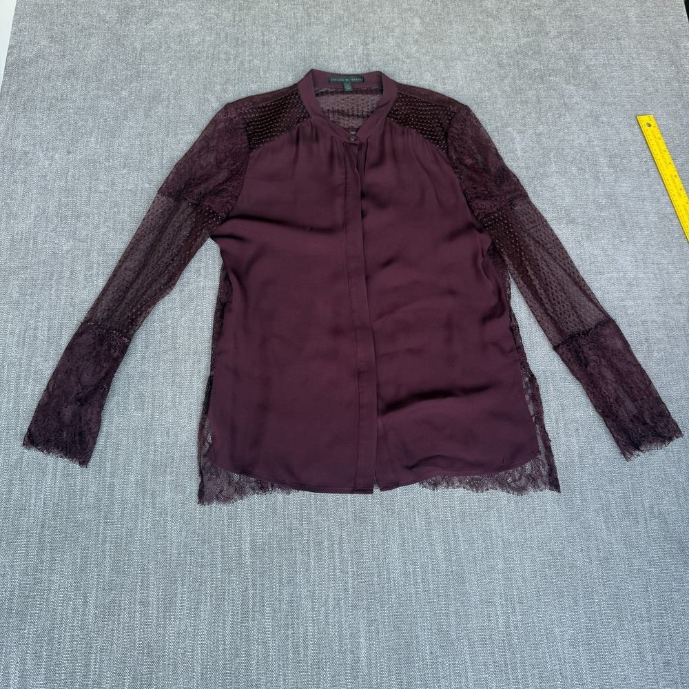 Chelsea and Walker Elegant Evening Top Womens 10 Maroon Silk Lace Overlay Back